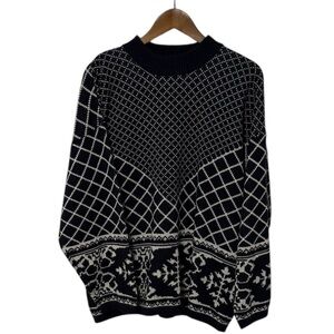 Vintage Plus Size Pullover Sweater Jumper Navy Winter Snowflake 1X